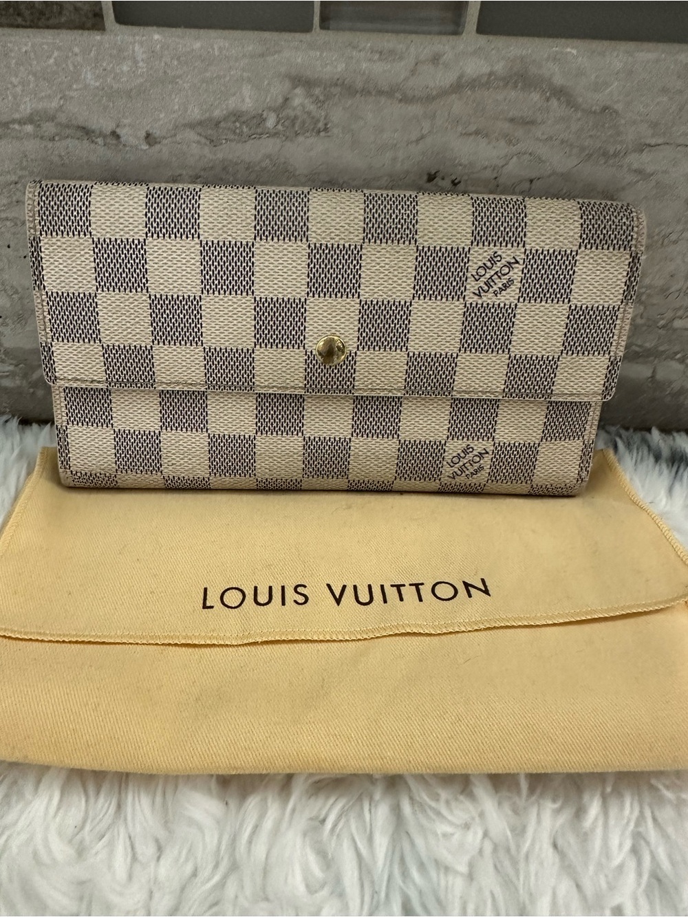 Louis Vuitton Damier Azur Check Canvas Wallet - Cream